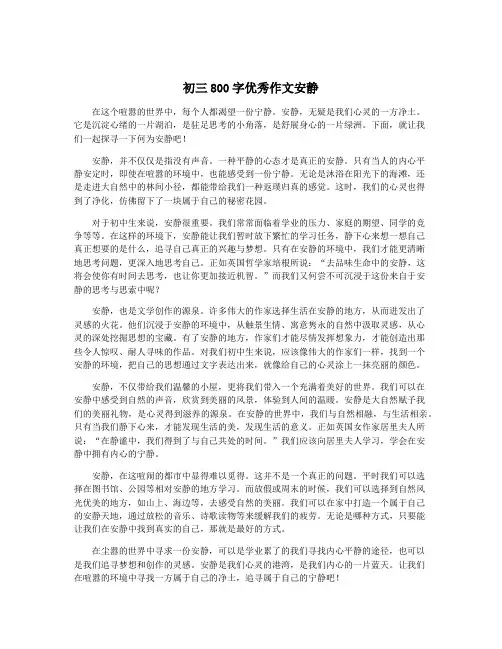 初三800字优秀作文安静