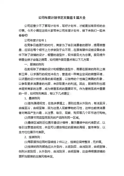 公司年度计划书范文集锦5篇大全