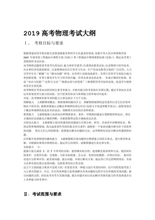 完整word版2019高考物理考试大纲