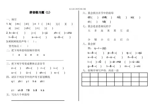 幼儿园大班拼音练习题