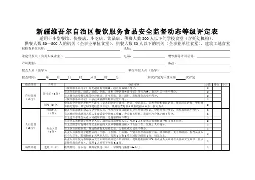 新疆维吾尔自治区餐饮服务食品安全监督动态等级评定表
