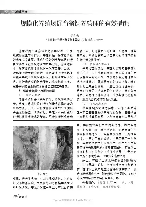 规模化养殖场保育猪饲养管理的有效措施
