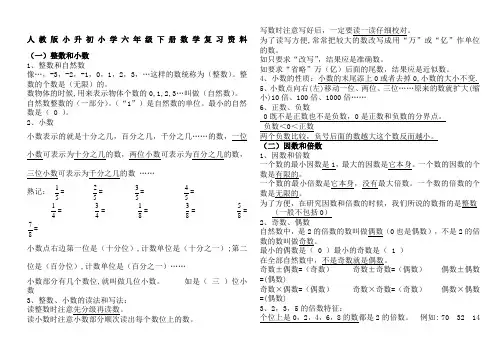 人教版小升初小学六年级下册数学重难点知识点复习大全