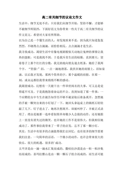 高二有关细节的议论文作文