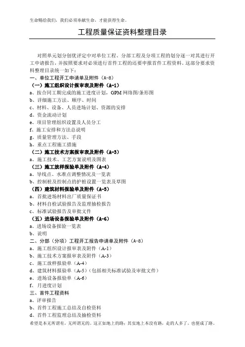公路工程质量保证资料整理目录