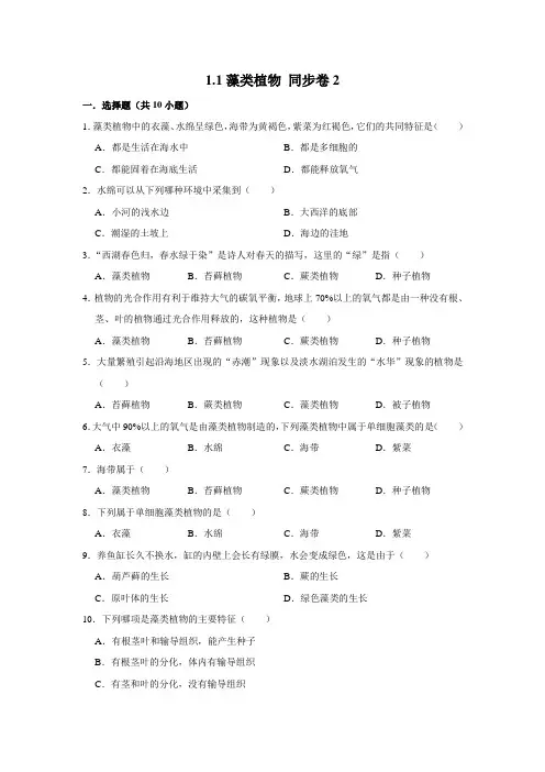 鲁科五四制版生物六年级下册藻类植物
