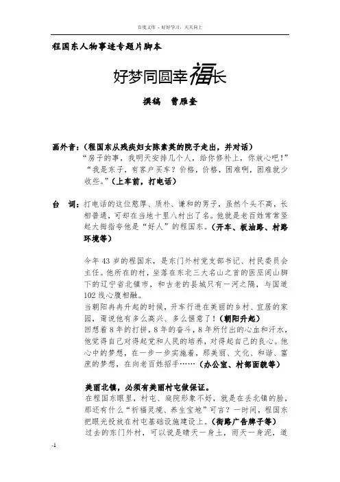 支部书记人物事迹专题片脚本