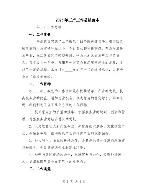 2023年三产工作总结范本