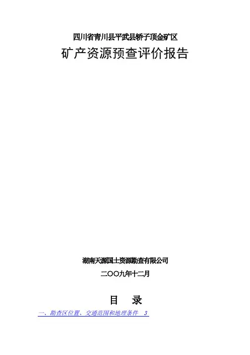 四川省青川县平武县轿子顶金矿区