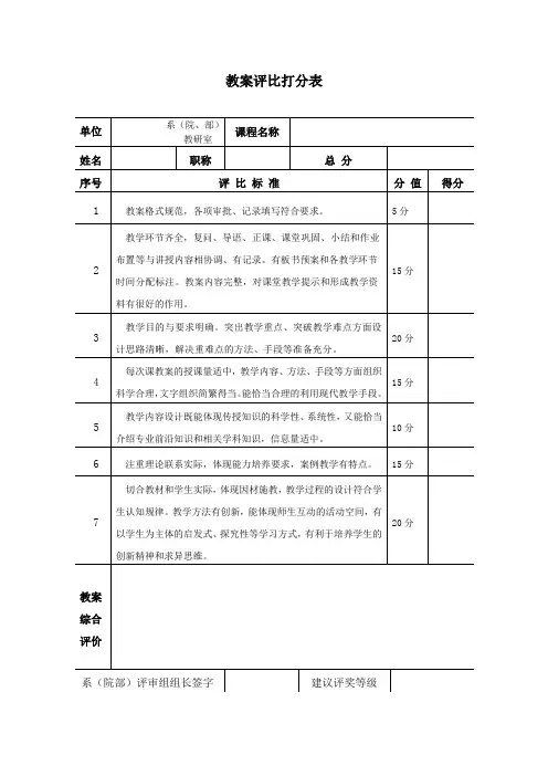 教案评比打分表.doc