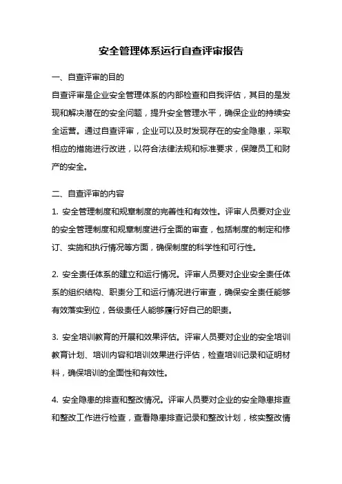 安全管理体系运行自查评审报告
