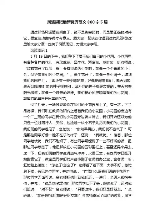 风波周记最新优秀范文800字5篇