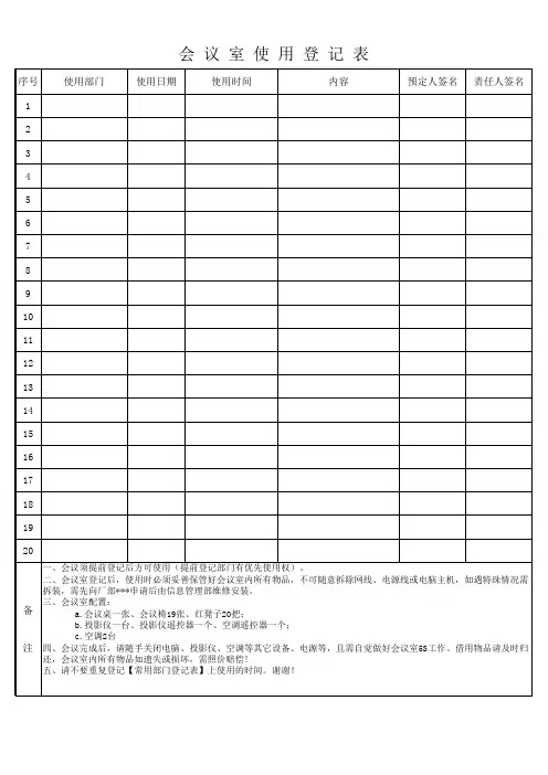 会议室使用登记表(样板)