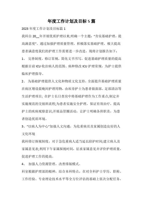 年度工作计划及目标