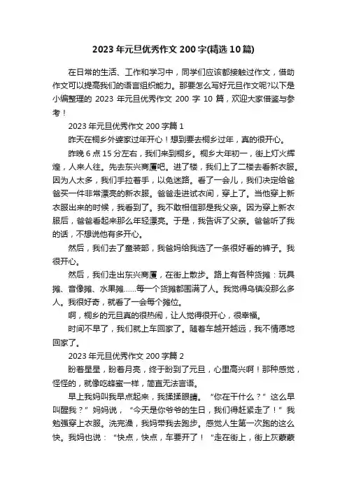 2023年元旦优秀作文200字（精选10篇）