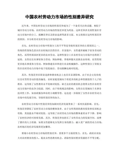 中国农村劳动力市场的性别差异研究