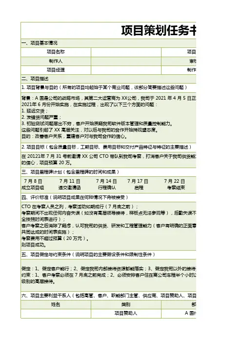 项目策划任务书模板