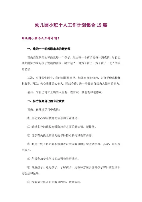 幼儿园小班个人工作计划集合15篇