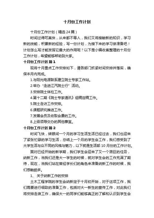 十月份工作计划（精选24篇）