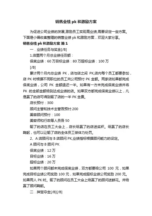 销售业绩pk和激励方案