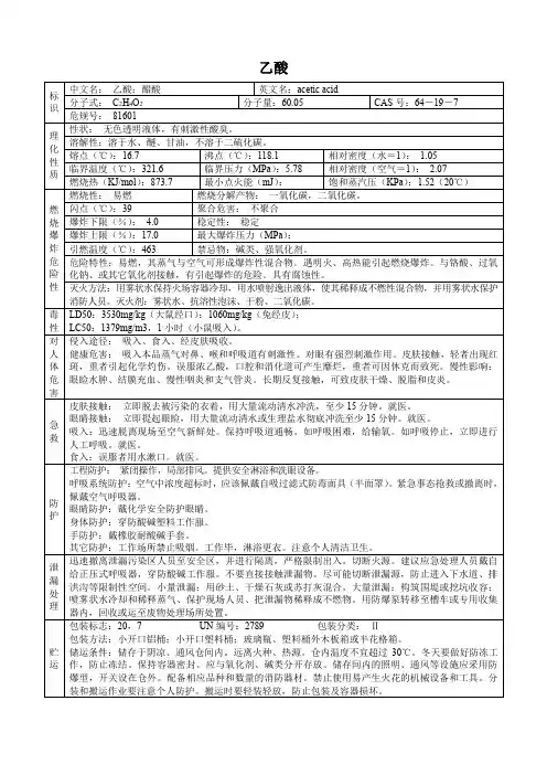 乙酸(危化品安全技术说明书)