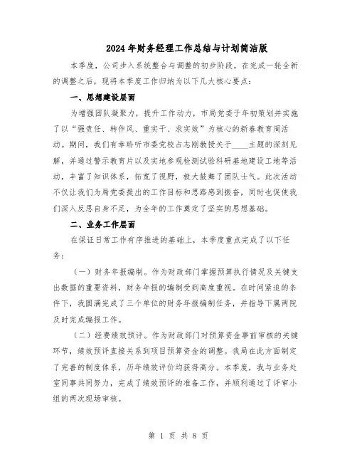 2024年财务经理工作总结与计划简洁版（四篇）