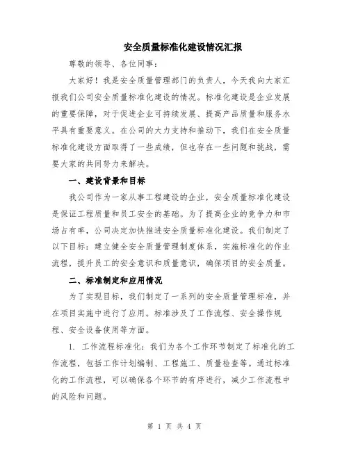 安全质量标准化建设情况汇报