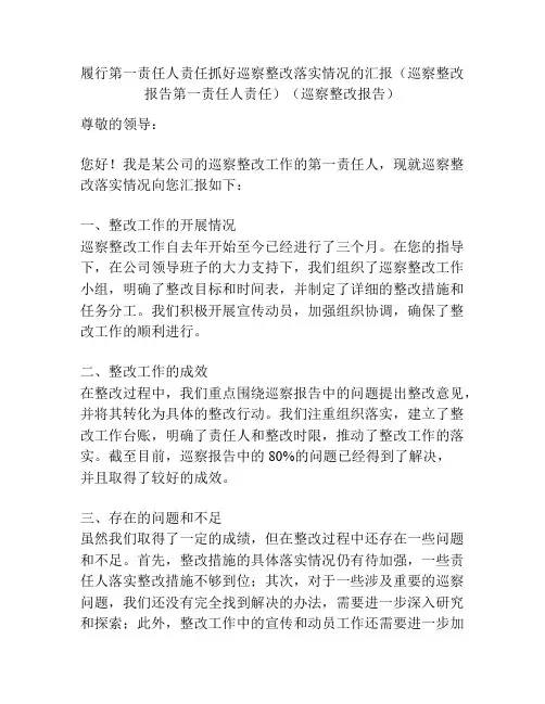 履行第一责任人责任抓好巡察整改落实情况的汇报(巡察整改报告第一责任人责任)(巡察整改报告)