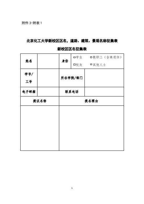 新校区名称、道路、建筑、景观名称征集表