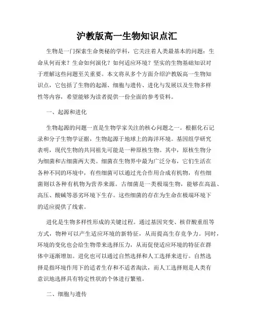 沪教版高一生物知识点汇