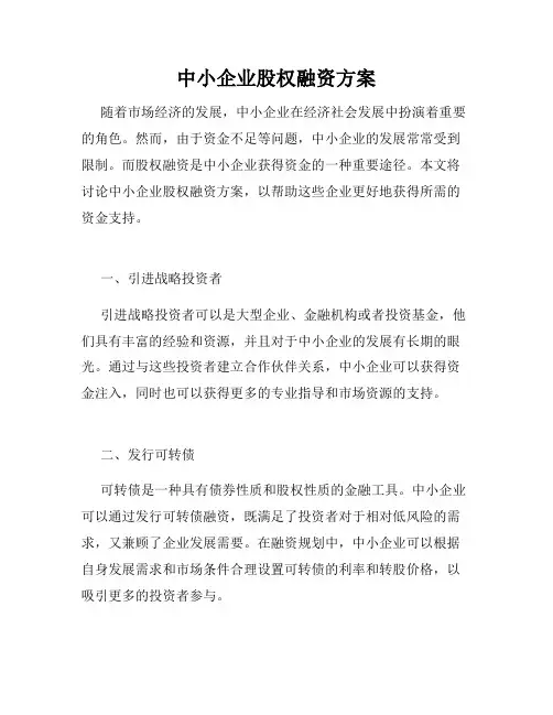 中小企业股权融资方案