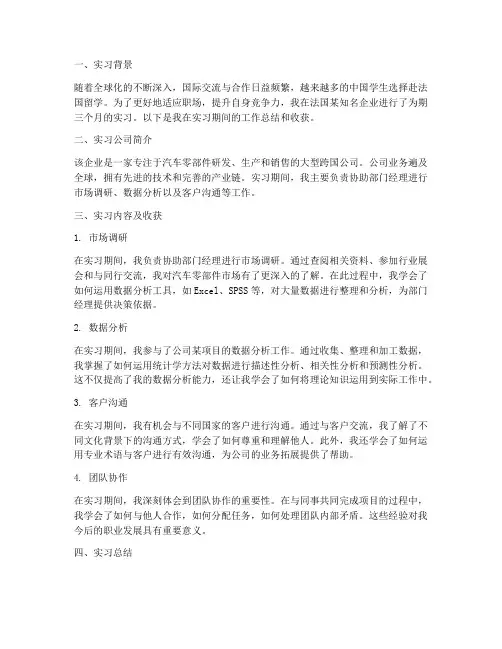 法国留学实习报告