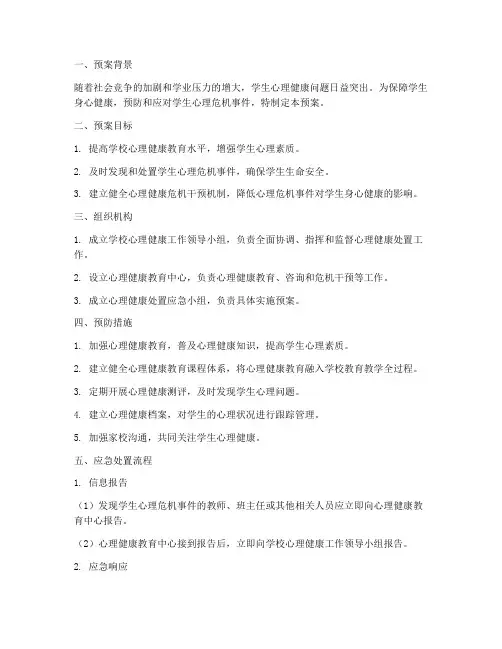 学生心理健康处置应急预案