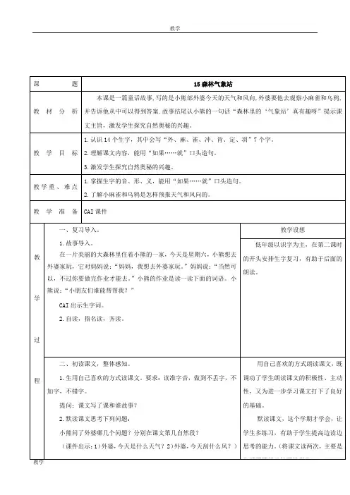 小学语文：《森林气象站》2教案(湘教版二年级上)