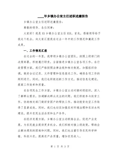 2024年乡镇办公室主任述职述廉报告