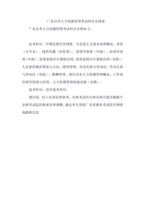 2024年10月广东自考人力资源管理考试科目安排表
