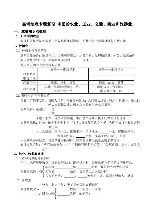 高考地理专题复习《中国的农业、工业、交通、商业和旅游业》