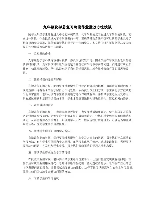九年级化学总复习阶段作业批改方法浅谈