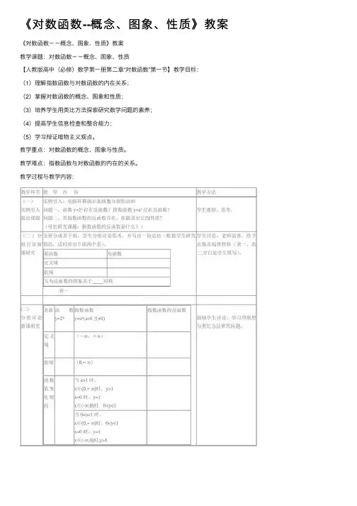 《对数函数--概念、图象、性质》教案