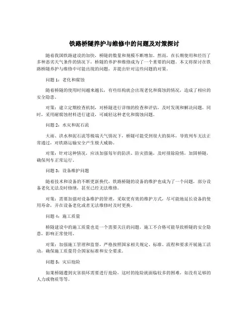 铁路桥隧养护与维修中的问题及对策探讨
