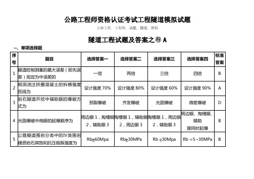 交通部监理考试隧道工程试题及答案(公路建造师监理师资格认证考试工程隧道模拟试题)大全