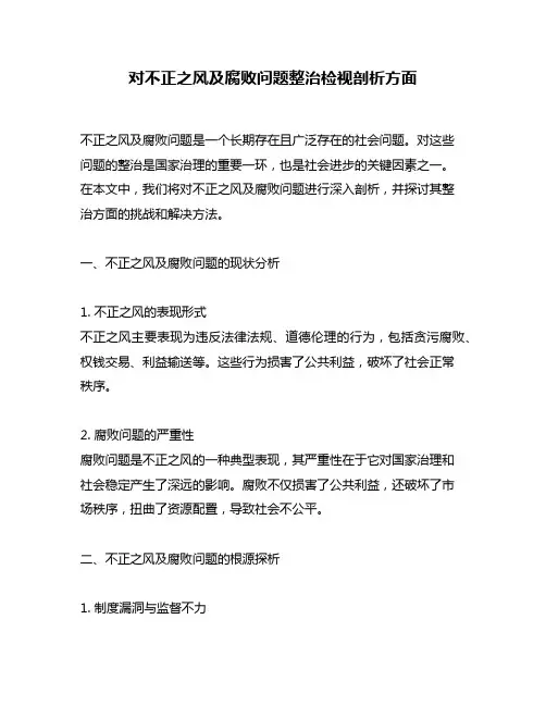 对不正之风及腐败问题整治检视剖析方面