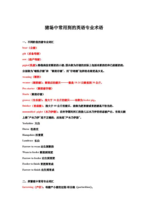 猪场中常用到的英语专业术语