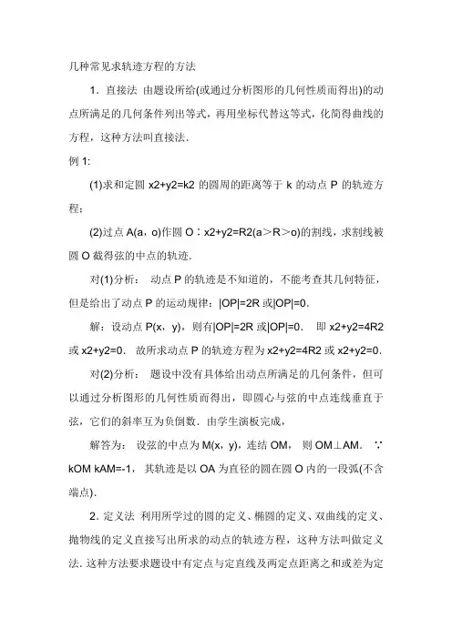 几种常见求轨迹方程的方法
